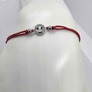 925 Sterling Silver Happy Smile Charm Bracelet with Red Adjustable String